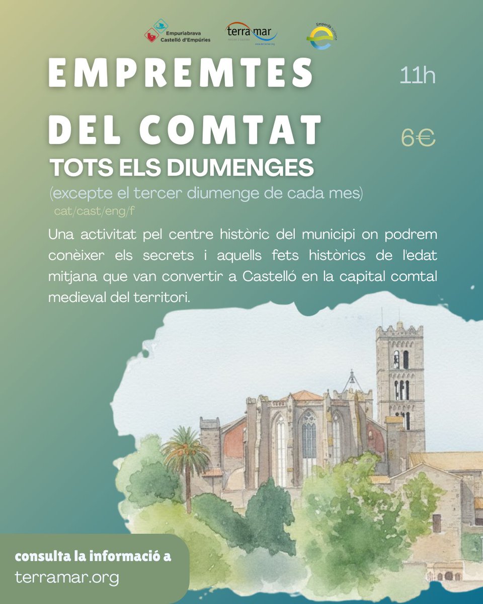 Emp_Castello's tweet photo. Diumenge de  2 x 1 😜 a Castelló d'Empúries:

🕰️  9-14h Fira de Brocanters i col.leccionisme, a la Plaça Joan Alsina

🎟️  11h  Visita guiada "Empremtes del comtat" pels carrers del centre històric (6€ adults, 4 € menors 12)
Reserves:  https://t.co/OLaEZ9Uyd2

@Terramar_sl https://t.co/z0tgLLygqK