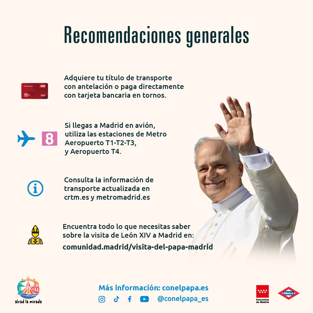 metro_madrid's tweet photo. 👉 Recomendaciones generales:

✅ Compra el título de transporte con antelación o paga con tarjeta.

🚇 Si llegas en avión usa Metro Aeropuerto T1-T2-T3 y T4. https://t.co/igzt3gVsBD