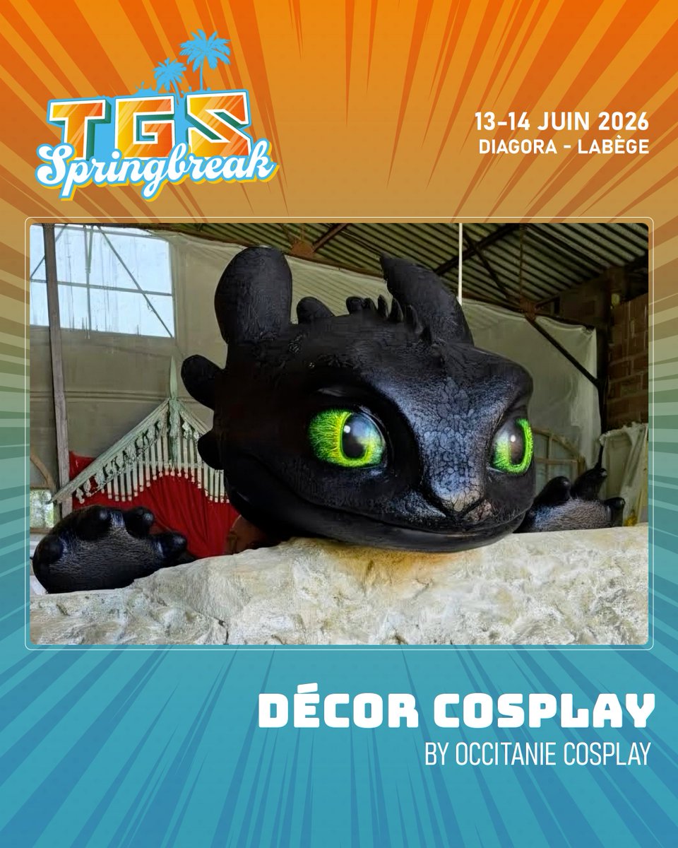 TGSevenements's tweet photo. Krokmou vous attend au #TGSSpringbreak ! ✨🐉
Découvrez un décor immersif créé par Occitanie Cosplay avec Krokmou en taille réelle et son environnement rocheux entièrement réalisé par l’association.
📅13 & 14 juin 2026
📍Diagora Labège
#Dragons #Cosplay https://t.co/3VO4FS0CAH