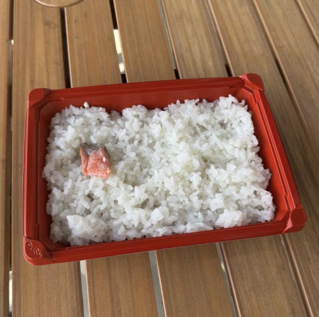 nanasy04721520's tweet photo. @chobosiin ちなみに日本には「ぼだっこ弁当」と言うのがあってだな、おかずがすげえしょっぱい鮭が一切れという弁当がある。 https://t.co/ZiNYPn4wtN