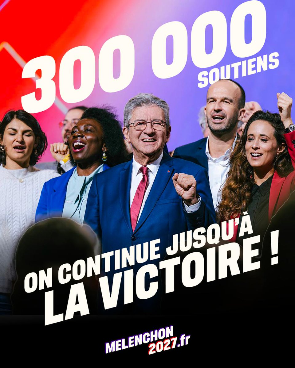 MarinaMesure's tweet photo. On l'a fait !
300 000 soutiens pour la candidature de @JLMelenchon à l'élection présidentielle.

Dimanche RDV à Saint-Denis pour poursuivre la dynamique ! #Melenchon2027 https://t.co/8oDCdwKAR8