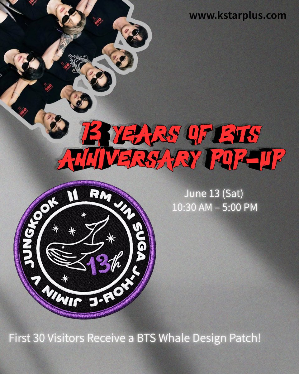 kstarplus's tweet photo. 🐋13周年記念ワッペン💜

POP-UP STOREご来場のお客様へ✨
先着30名様限定でプレゼント🎁
なくなり次第終了となります🙌

#BTS13周年
#BTS_POPUP
#防弾少年団
#ARMY
#推し活
#BTSグッズ https://t.co/aDLQTmna1l