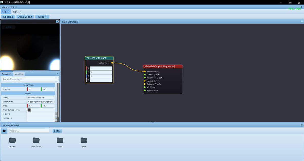 Q3DDeveloper's tweet photo. Material editor can now be used for raytracer materials. Same nodes etc as rasterizer, just a different output node. #gamedev #indiedev #virtual3D https://t.co/JDQaa1rtr9