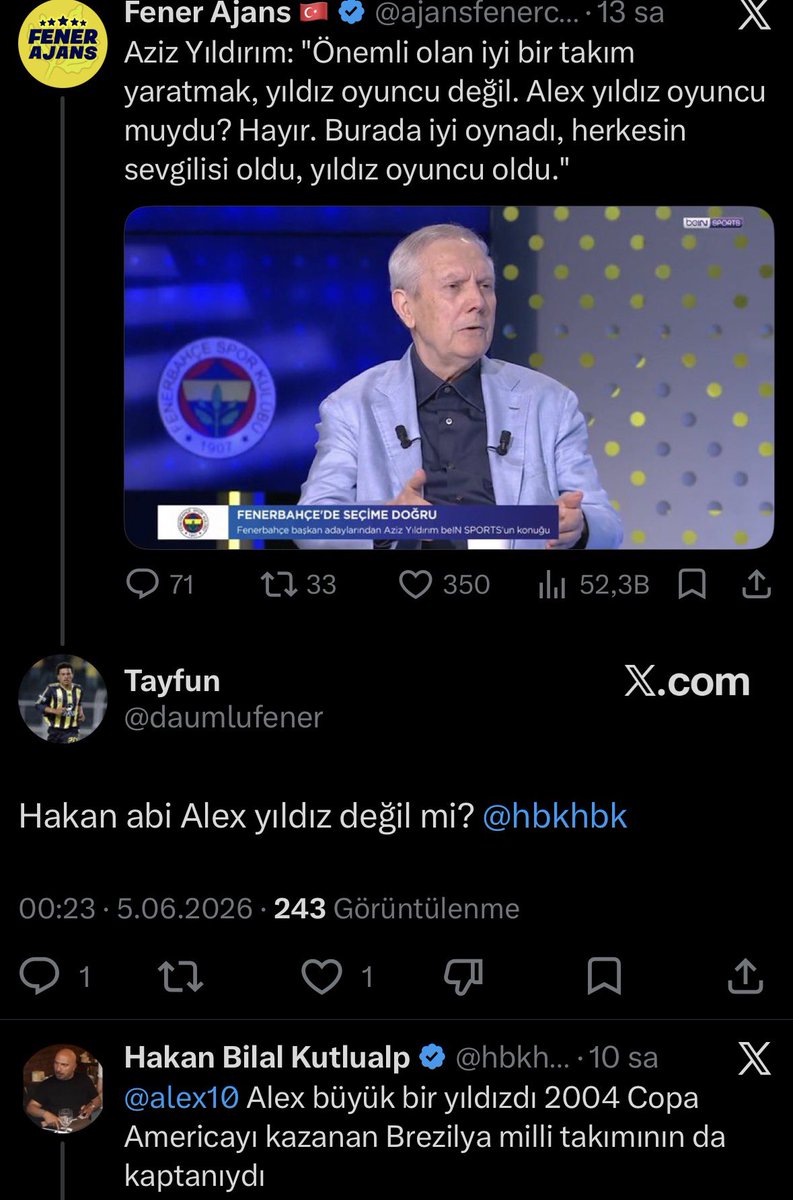 ajansfenercom's tweet photo. Hakan abi Alex yıldız değil mi? 

Hakan Bilal Kutlualp: “Alex büyük bir yıldızdı. 2004 Copa Amerika’yı kazanan Brezilya Milli Takımı’nın kaptanıydı.” https://t.co/igT7RgYyRq