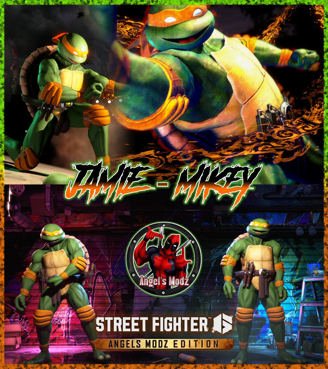 TheAngelsModz's tweet photo. And now we have #Mikey from #tmnt #teenagemutantninjaturtles in the main roster of #sf6 #streetfighter6 #streetfighter #mods these games get even better with each mod I make for them. About to start rolling these out if I get enough attention too. https://t.co/jbf9wrwbOF