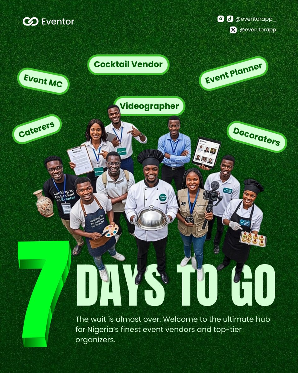 eventorapp_'s tweet photo. 7 DAYS TO GO. ⏳✨

Eventor connects premium clients with trusted vendors, from caterers and decorators to DJs, mixologists, and planners; all in one seamless platform. Create unforgettable events with ease.

Turn on your notifications and get ready. 🚀

#eventsinlagos https://t.co/kflo4wMw5d