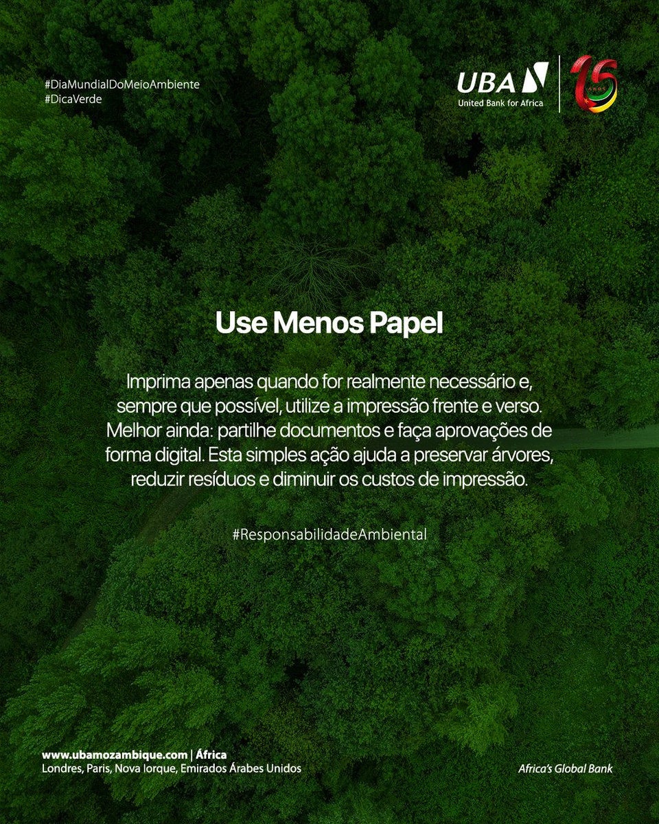 ubamoz's tweet photo. 🌱 Nem sempre são necessárias grandes mudanças para proteger o planeta. Pequenas acções no dia a dia, como reduzir o uso de plástico, poupar água e reciclar corretamente, podem fazer uma enorme diferença para o futuro do nosso ambiente.

Neste Dia Mundial do Ambiente, partilhamos algumas dicas verdes simples e práticas que pode adotar para contribuir para um futuro mais sustentável. 

#DiaMundialDoAmbiente #DicasVerdes #BancoGlobalAfricano #ubamz