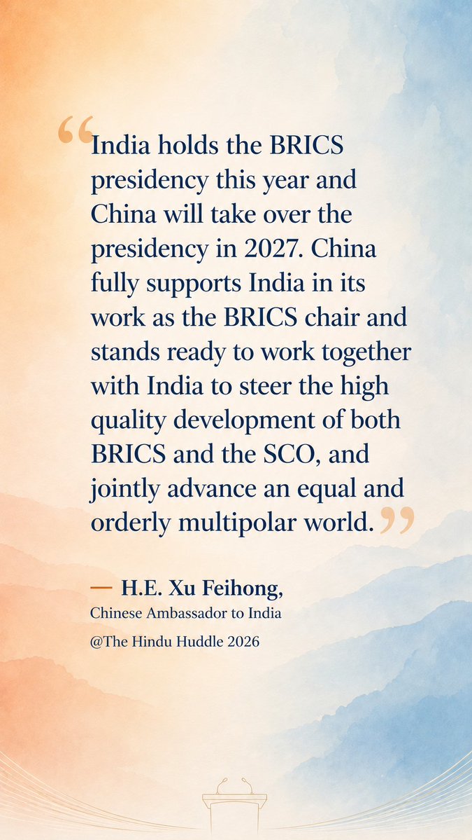 China_Amb_India's tweet photo. India holds the BRICS presidency this year and China will take over the presidency in 2027. China fully supports India in its work as the BRICS chair and stands ready to work together with India to steer the high quality development of both BRICS and the SCO, and jointly advance an equal and orderly multipolar world.