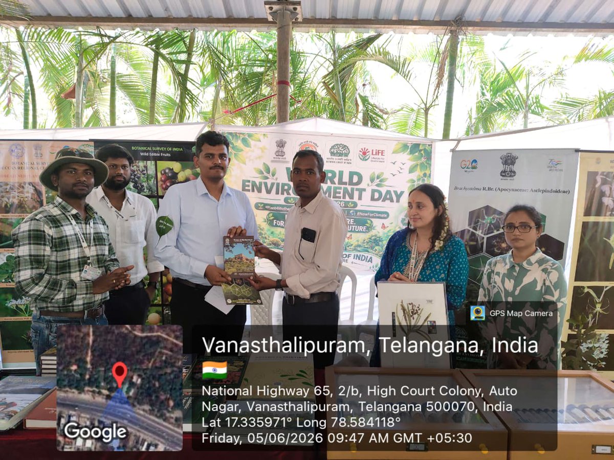 bsi_drc_hyd's tweet photo. @bsi_drc_hyd celebrated the World Environment Day 2026 in collaboration with the Telangana State Forest Department. On this occasion, BSI, DRC established an information  stall at the Mahavir Harina Vanasthali National Park, Hyd. #Plant4Mother #NowForClimate #एक_पेड़_माँ_के_नाम https://t.co/ZIihE719AO