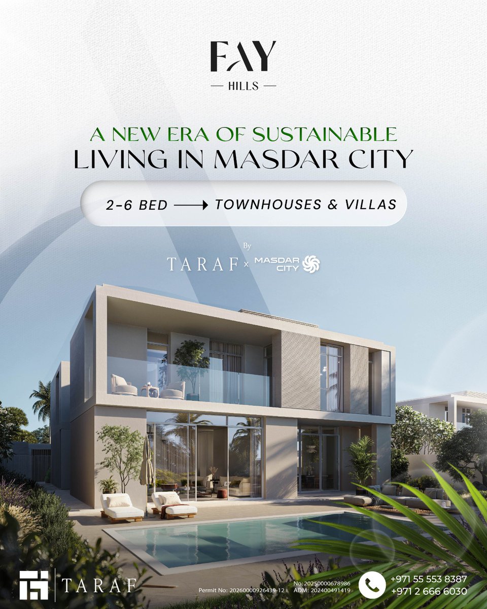 Sustainable_AD's tweet photo. Luxury meets sustainability at Fay Hills 🌿

2–6 BR Townhouses &amp; Villas in Masdar City, Abu Dhabi.

#MasdarCity #AbuDhabiRealEstate #HighROI #SustainableHomesRealEstate https://t.co/D2IBICibeq