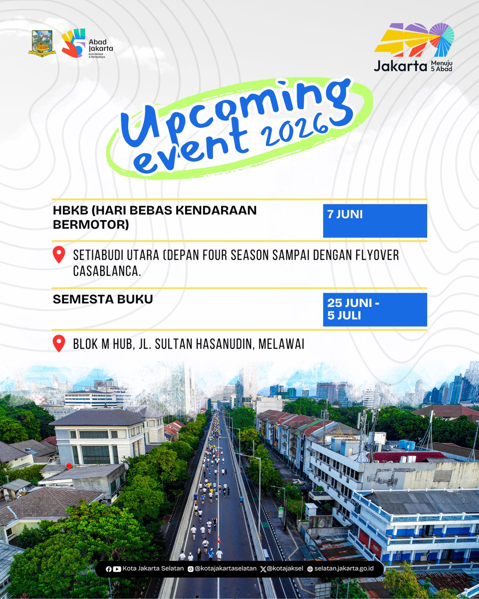 KotaJaksel's tweet photo. Sudah siap menyambut berbagai event menarik dan menyenangkan yang akan hadir di Jakarta Selatan?🙋🏻♀️🙋🏻 Yuk cek disini! #jakselkotahealing #weekendlist #kalenderjaksel #eventjaksel #hangout https://t.co/Wnyx12brhO