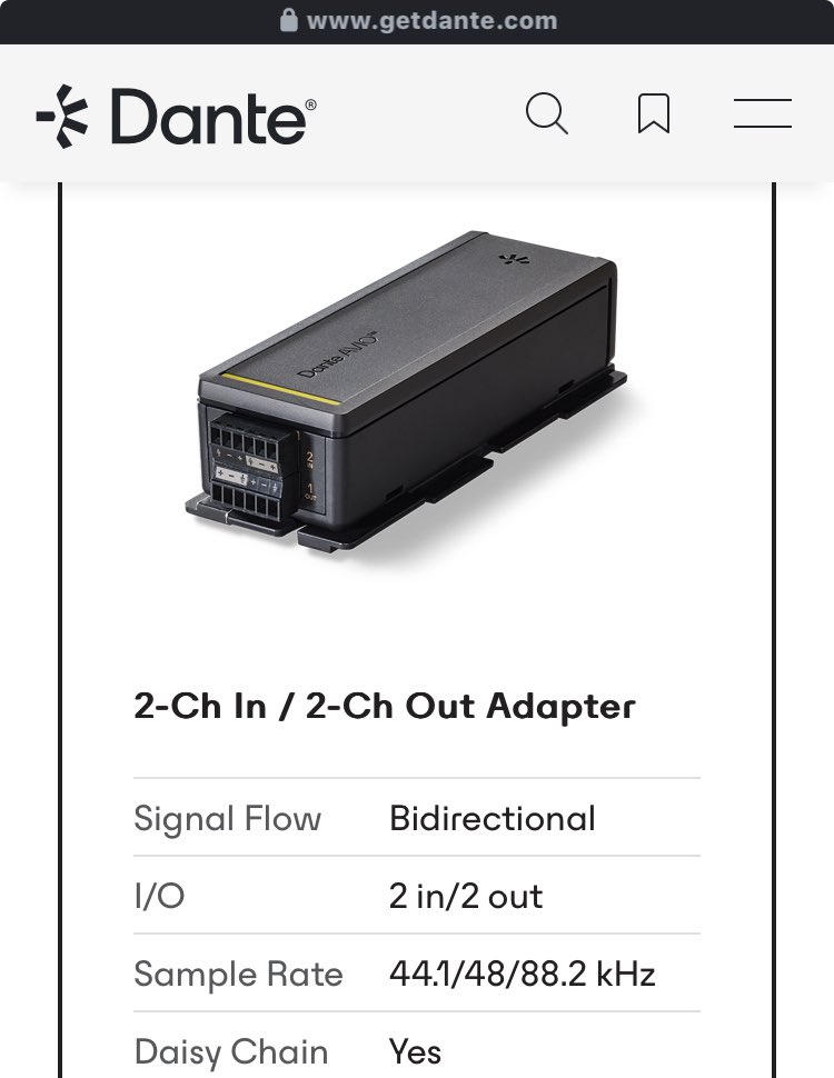 新型Dante Avio 2 in / 2 out 44.1kHz (OK) 48kHz (OK) 88.2kHz (OK