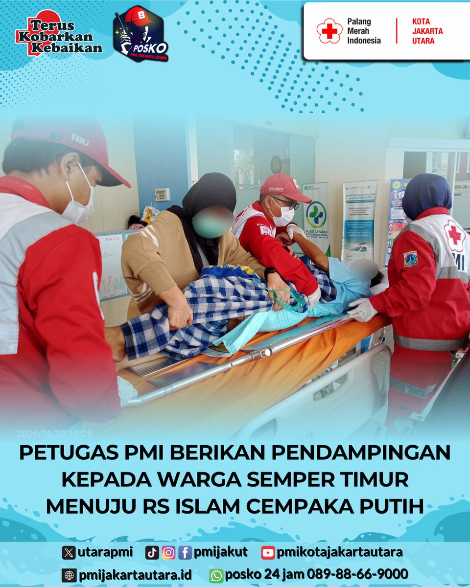 utarapmi's tweet photo. PMI Kota Jakarta Utara kembali memberikan layanan ambulans gawat darurat gratis kepada masyarakat.

Petugas PMI melakukan pendampingan pasien dari kediaman di wilayah Semper Timur, Cilincing menuju RS Islam Cempaka Putih untuk menjalani pemeriksaan dan penanganan medis, https://t.co/WO4gkZa6yA