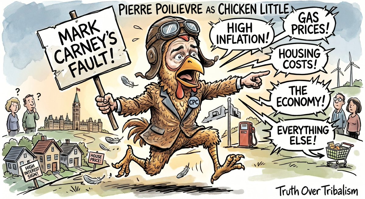 roulinski's tweet photo. Your Daily Laugh:

@PierrePoilievre as Chicken Little https://t.co/CDvLHwjugR