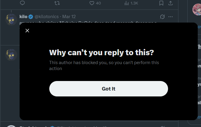 DunkusStunkus's tweet photo. @SalvoPancakes I don't know when Kilo blocked me and then unblocked me, but I assume this was the reason.

Sounded pretty sensitive to criticism until it was time to latch onto a camp's talking points. https://t.co/GjHkyoI2e8