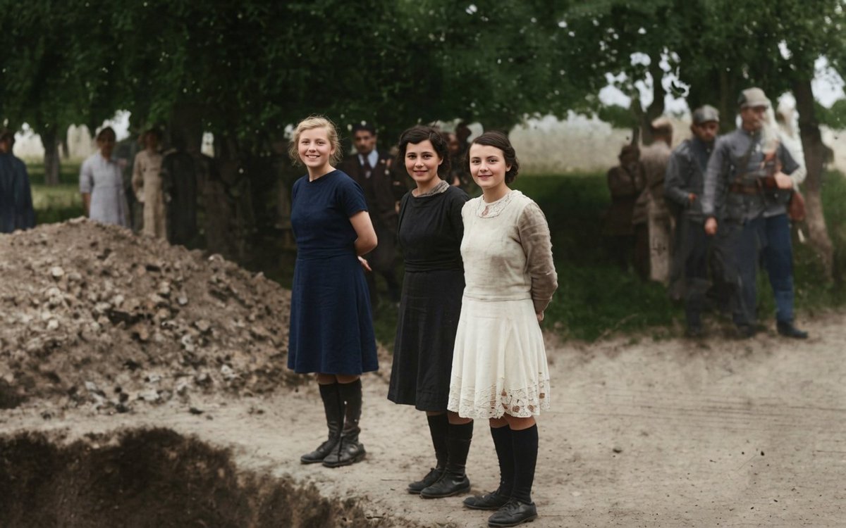 DaniMayakovski's tweet photo. Mujeres de las Juventudes Comunistas Yugoslavas, sonríen orgullosas ante los fascistas ustachas, momentos antes de que las fusilaran y cayeran a una fosa común.

El orgullo hasta la muerte de luchar contra el fascismo y por un mundo mejor.

Zagreb, Croacia ustacha, junio de 1941. https://t.co/jclAx8018G