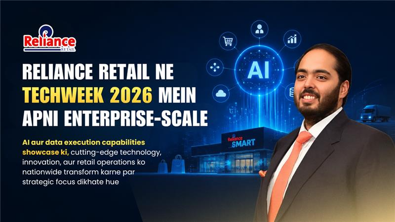 RelianceUpdate_'s tweet photo. Reliance Retail ab AI aur data execution ke साथ retail industry ko next level par le ja raha hai.

TechWeek 2026 mein showcase hua yeh vision दिखाता है कि future ka retail सिर्फ stores तक limited नहीं रहेगा, बल्कि smart technology, speed aur scale से driven होगा.
#RelianceRetail https://t.co/i1cjJj64zz