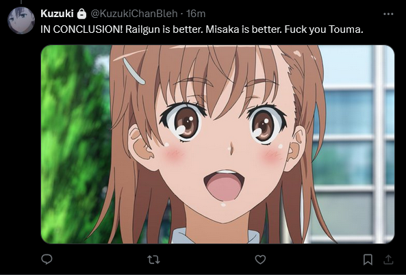 KasuYea's tweet photo. Finished Toaru Majutsu no Index I. Here's a TLDR of my thoughts. https://t.co/fs0r4rJT1Y