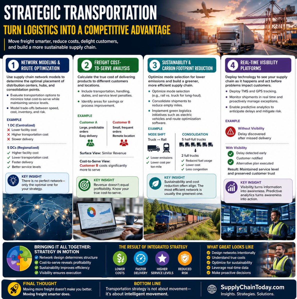 SupplyChainBlog's tweet photo. Strategic Topics: Turning Transportation into a Competitive Advantage. Further details:  https://t.co/6zU5heJVAb
Because the real question isn’t:  “Can we ship this?”  It’s:  “Can we ship this in the smartest possible way—every time?” #logistics #FreightOptimization #supplychain https://t.co/Zxi4o0EvGu