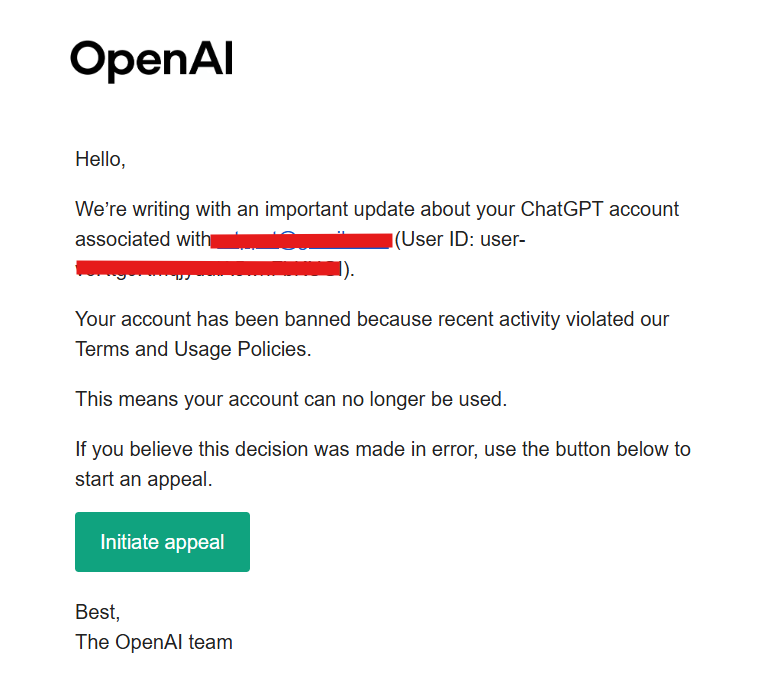 Mintttch2's tweet photo. วันนี้โดน @OpenAI แบนแบบไม่รู้ว่าเพราะอะไร ไม่มีเหตุผลระบุมาอย่างละเอียด ไม่มีการเตือนมาก่อนหน้า แต่อยู่ๆตื่นมาก็โดนแบน 
.
ไม่แน่ใจเลยว่าผิดตรงไหน แต่ลองไปเช็คกฎอาจเป็นเพราะทำ บอทเทรด , หรือบอท polymarket ซึ่งมันผิดกฎหลักๆ เช่น
- นโยบายห้ามให้คำแนะนำทางการเงิน
- นโยบายห้ามทำระบบเทรดอัตโนมัติที่มีความเสี่ยงสูง
- นโยบายเกี่ยวกับเก็งกำไร การพนัน และการคาดการณ์เชิงพนัน
.
จริงๆบอทพวกนั้นไม่ได้ทำต่อมาซัก 1-2 เดือนแล้วแต่อาจจะโดนแบนย้อนหลังมั้ง
.
หรืออาจจะเป็นเพราะอย่างอื่นไม่รู้สิ มันบอกไม่ได้เลย
แต่ก็คิดว่าไม่ได้ไปทำอะไรแปลกๆกว่าชาวบ้านเค้านะ
.
ตอนนี้ทำได้แค่เดาว่าโดนแบนเพราะอะไร
แถมอุธรณ์ไปก็โดนปัดตก (พึ่งจ่าย GPT ไปวันก่อนด้วย T_T เสียดาย55555)
