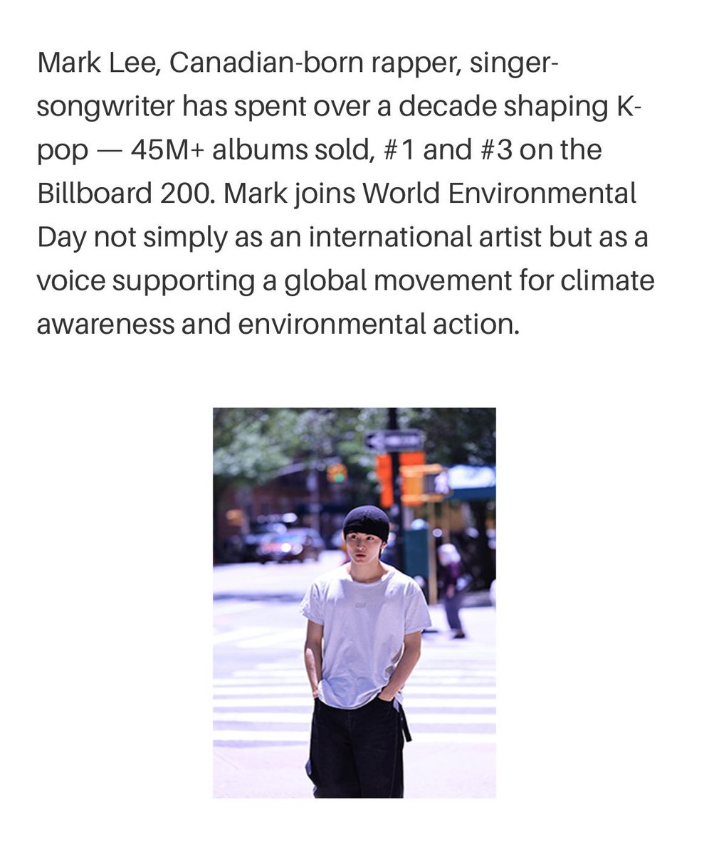 Siwns_'s tweet photo. UNEP 웹사이트 #마크 #MARK

Mark Lee, Canadian-born rapper, singer-songwriter has spent over a decade shaping K-pop - 45M+ albums sold, # 1 and #3 on the Billboard 200. Mark joins World Environmental Day not simply as an international artist but as a voice supporting a global movement for climate awareness and environmental action.