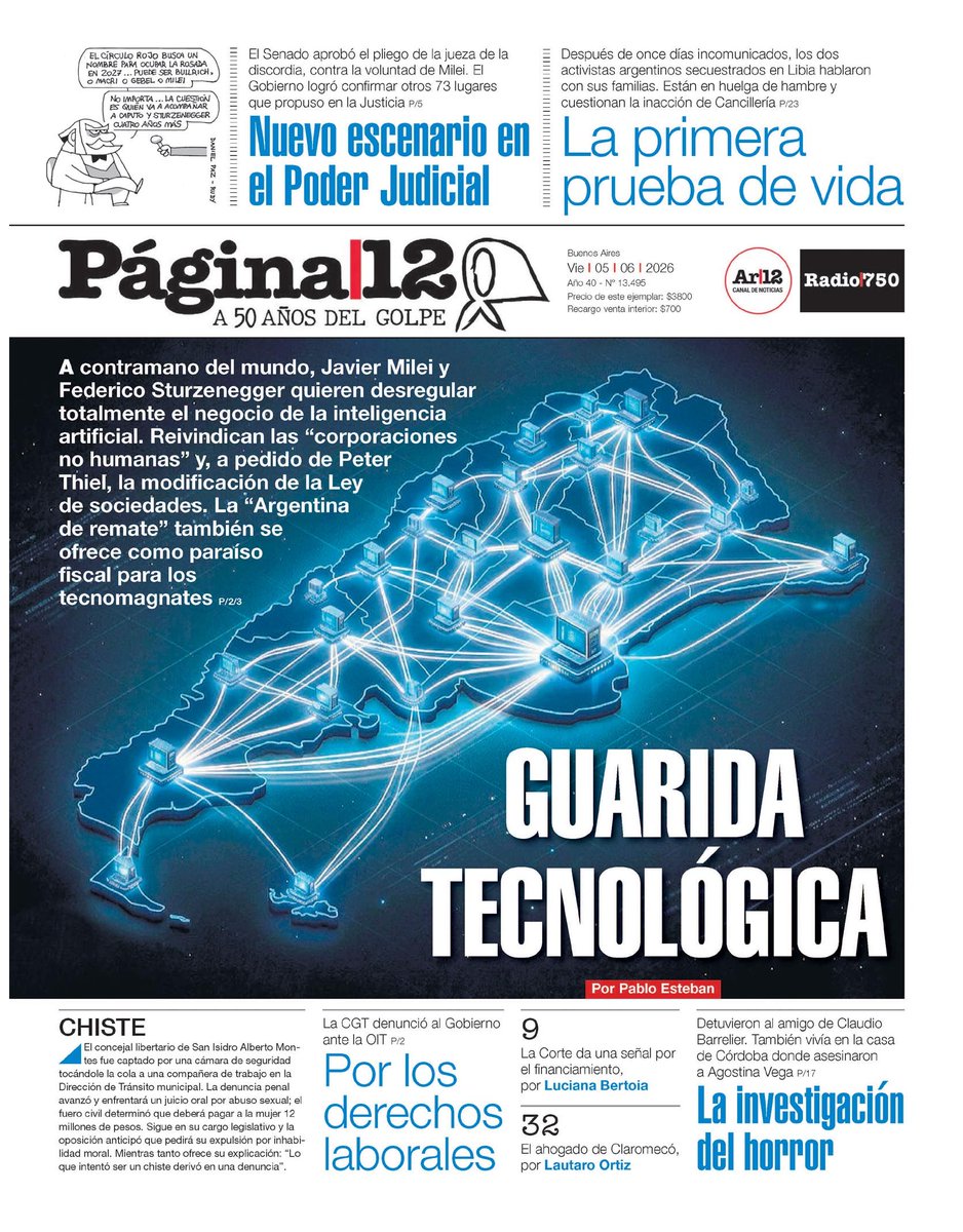 WalterVerst's tweet photo. #Buendía y #BuenViernes para todos!!
A continuación, las portadas de los diarios de hoy #Viernes 5/06/2026 #5Junio #5dejunio #5J.
#LaNación
#Clarin
#Página12 https://t.co/uGYlkQEG92