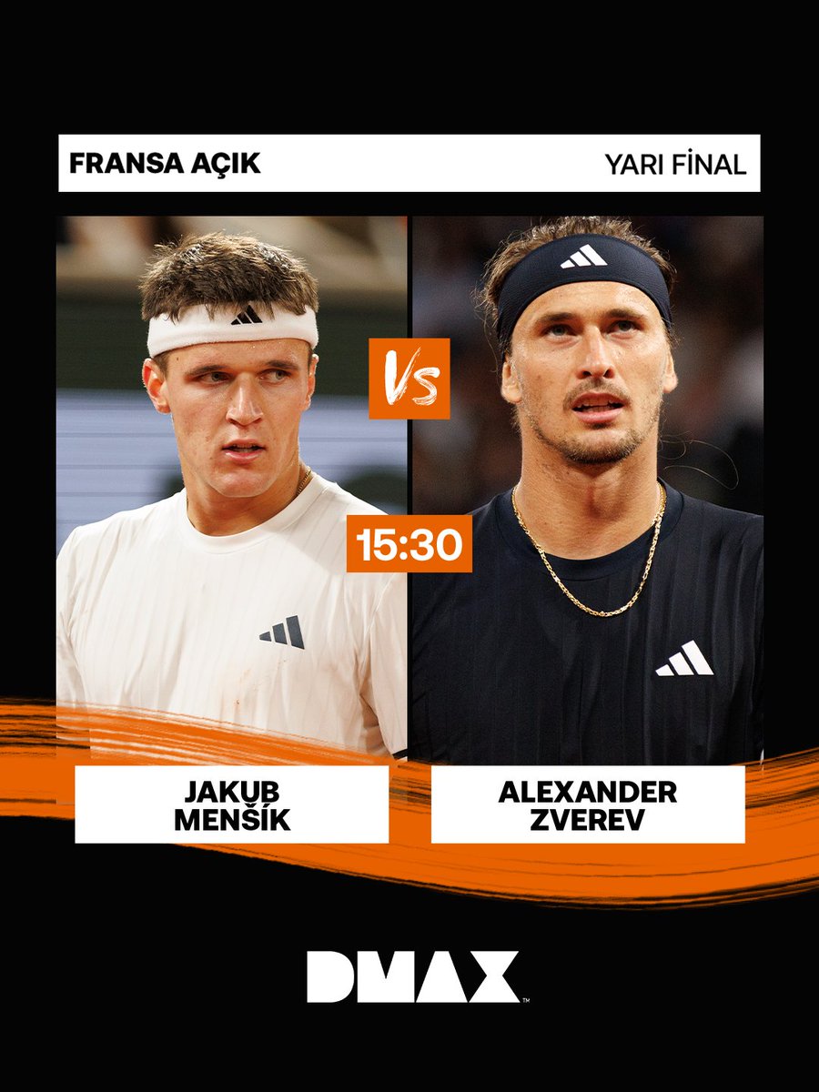 DMAXTR's tweet photo. #RolandGarros'ta günün ilk yarı final mücadelesi için 15:30'da ekran başındayız.🎾 https://t.co/gx7hLi5Rah