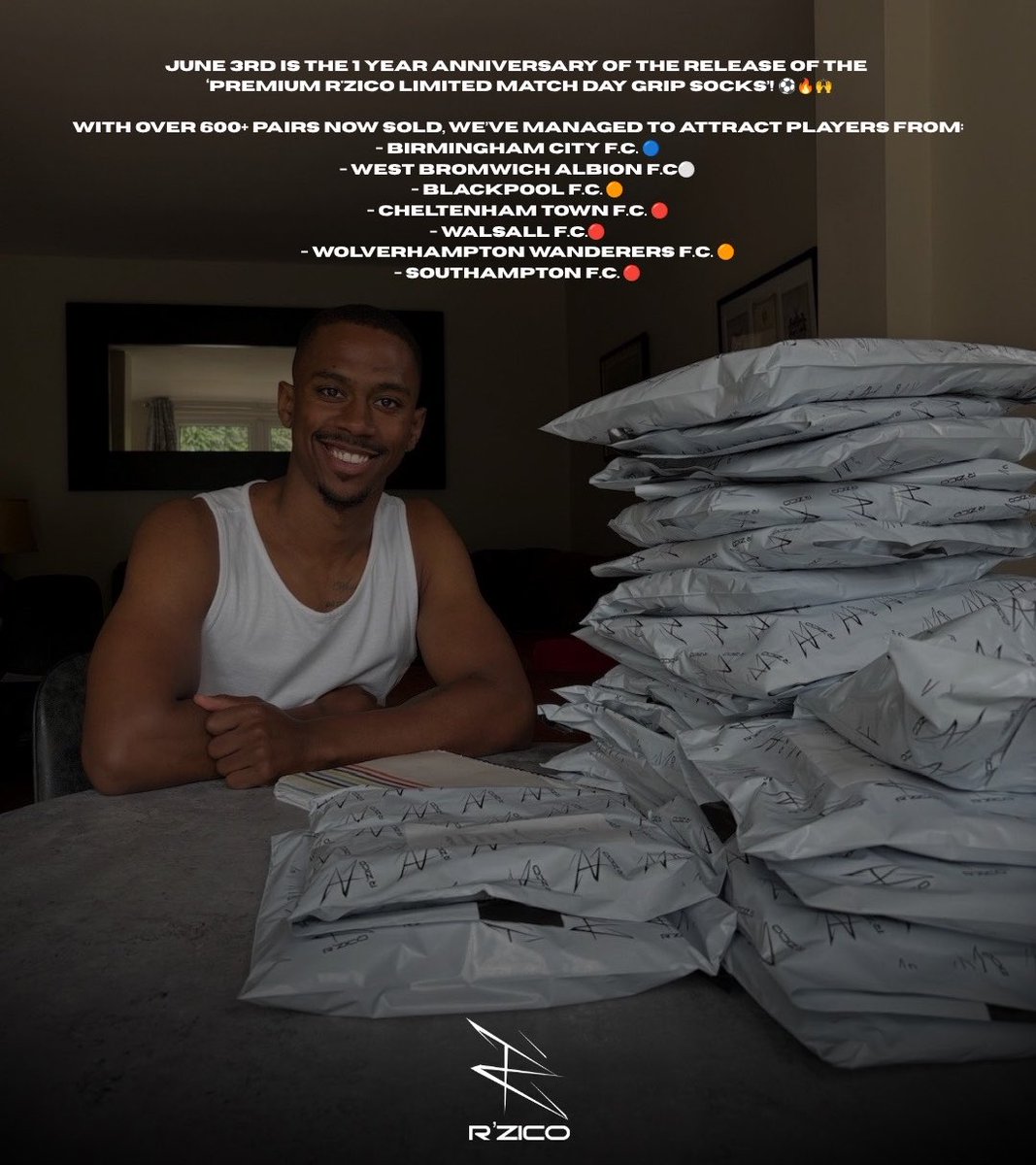 Rmar_Murray's tweet photo. The 1 year Anniversary of the Premium R’ZICO Match Day Grip Socks ⚽️⚡️

“Everyone at the academy loves them”

“They make me play so much better”
“They’re so much better than any other Grip Socks”

Let’s make the 26/27 season an even better one and one to remember! ⚽️🔥 https://t.co/r0tBGYpkcZ