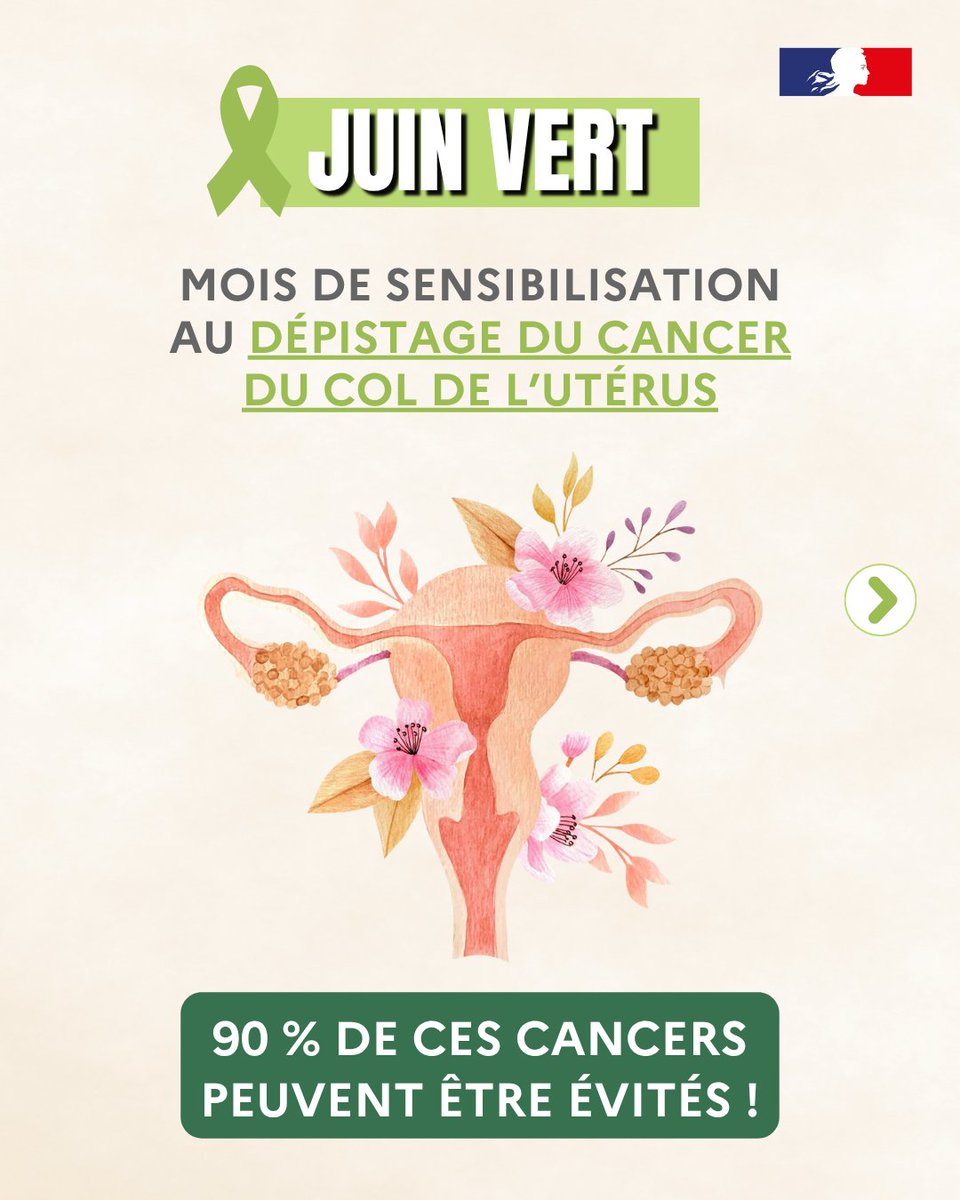 ARS_NAquit's tweet photo. #JuinVert 🎗💚 | En ce mois de juin, mobilisons-nous contre le cancer du col de l’utérus ! 90% de ces cancers peuvent être évités grâce au dépistage Dépistez-vous ⤵ https://t.co/HiX90qMIMI
