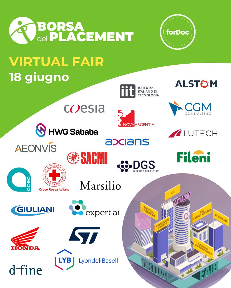 JobUnica's tweet photo. 🚀 Dottorandi/e e dottori/esse di ricerca UniCa, l'Ufficio Job Placement vi invita a partecipare alla 𝗩𝗶𝗿𝘁𝘂𝗮𝗹 𝗙𝗮𝗶𝗿 𝗳𝗼𝗿𝗗𝗼𝗰, l’unico career day nazionale dedicato ai PhD: 

📅18 giugno | Virtual Fair forDoc
💻Info e iscrizioni: https://t.co/oRJxbAO0RZ https://t.co/ZWlsAB1PM9