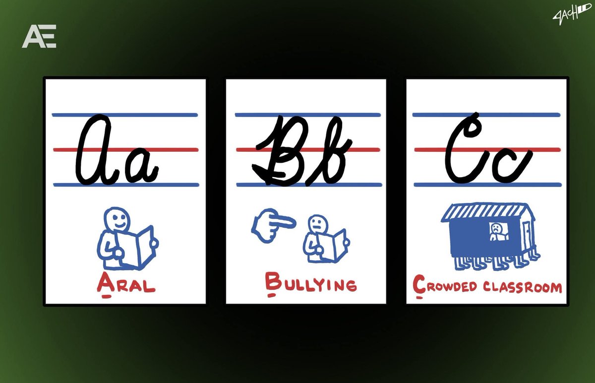assortedge's tweet photo. Despite gains in the ARAL program, bullying and crowded classrooms still affect students.

Cartoon by: Cartoonist ZACH https://t.co/3Bhz4eybuS