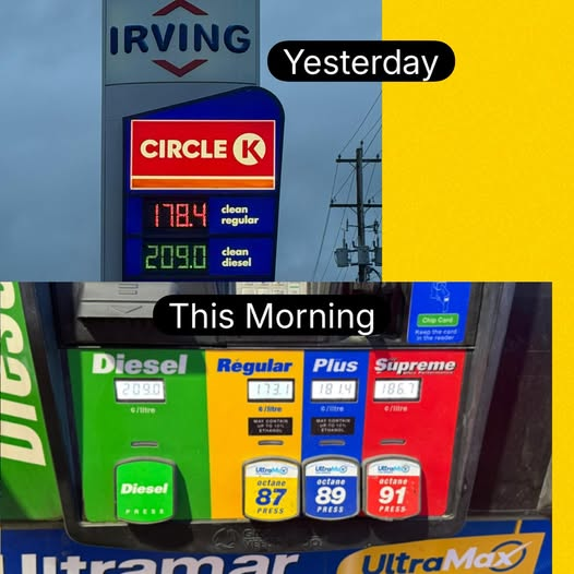 FX1019's tweet photo. Gas &amp; Diesel
Gas is DOWN 5.3 cents from$178.4 to $173.1
NO change to the price of diesel...it remains at $209.0
#FrankieHollywoodnMJ https://t.co/QeGOszLLg0