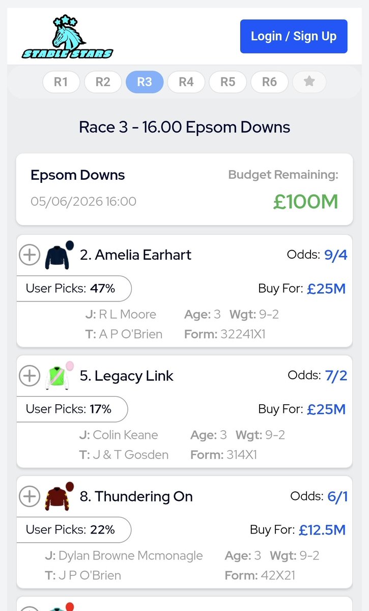 StableStarsHQ's tweet photo. 🚨Who's going into your Stable Stars today?

✅️Game live for Oaks day @EpsomRacecourse 

▶️Play here...for free.

https://t.co/Wd1WW9pOkG https://t.co/p1uhJ3XQVx