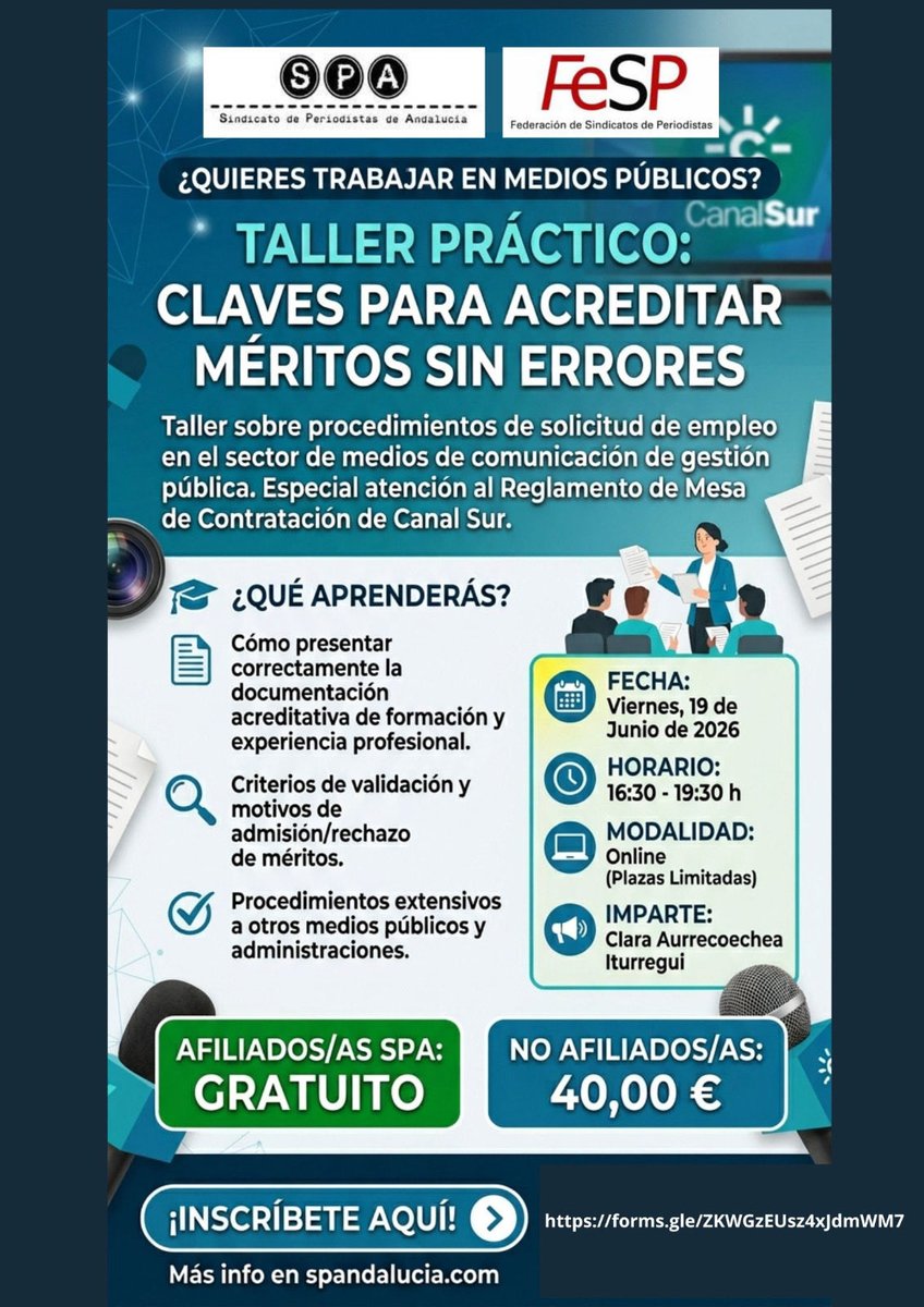 chusazor's tweet photo. ¿Quieres trabajar en medios públicos? Claves para acreditar méritos sin errores. Taller organizado por @SPA_Periodistas  inscripciones https://t.co/zYse4fsFYf https://t.co/aGShaVyEm1