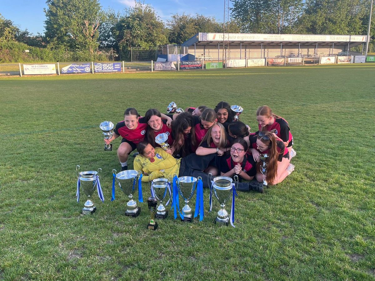 MarlowFC's tweet photo. Last season the Marlow FC Girls Under 16 only went an won the Berkshire County Girls Football League - BCGFL division 1 title , adding to the league cup win the previous month so they did the double , but this is also there 6 trophy in 4 years with many of the girls starting at 12 years old and the team starting at the  bottom of division 3 in 2022 ! 

To make the win even sweeter, it was a 4-1 win in the very last game of the season which was a must win game to topple Ascot of the top spot a position they have retained for many years 

Big thanks firstly to all the amazing girls who have turned out week after week this season and won nearly every game, to the coaches Ian Sharp Faye Cooper , our sponsor Marlow Face + Body Elisabeth Bester and finally up the other parents who drive the girls around and support from the sidelines! Katie Stottor Kate Egginton Renuka Rao Tushar Rao Martina Nedd 

What else is left for these girls to do  👏🍾⚽️🏟️

#MarlowFC #GirlsFootball