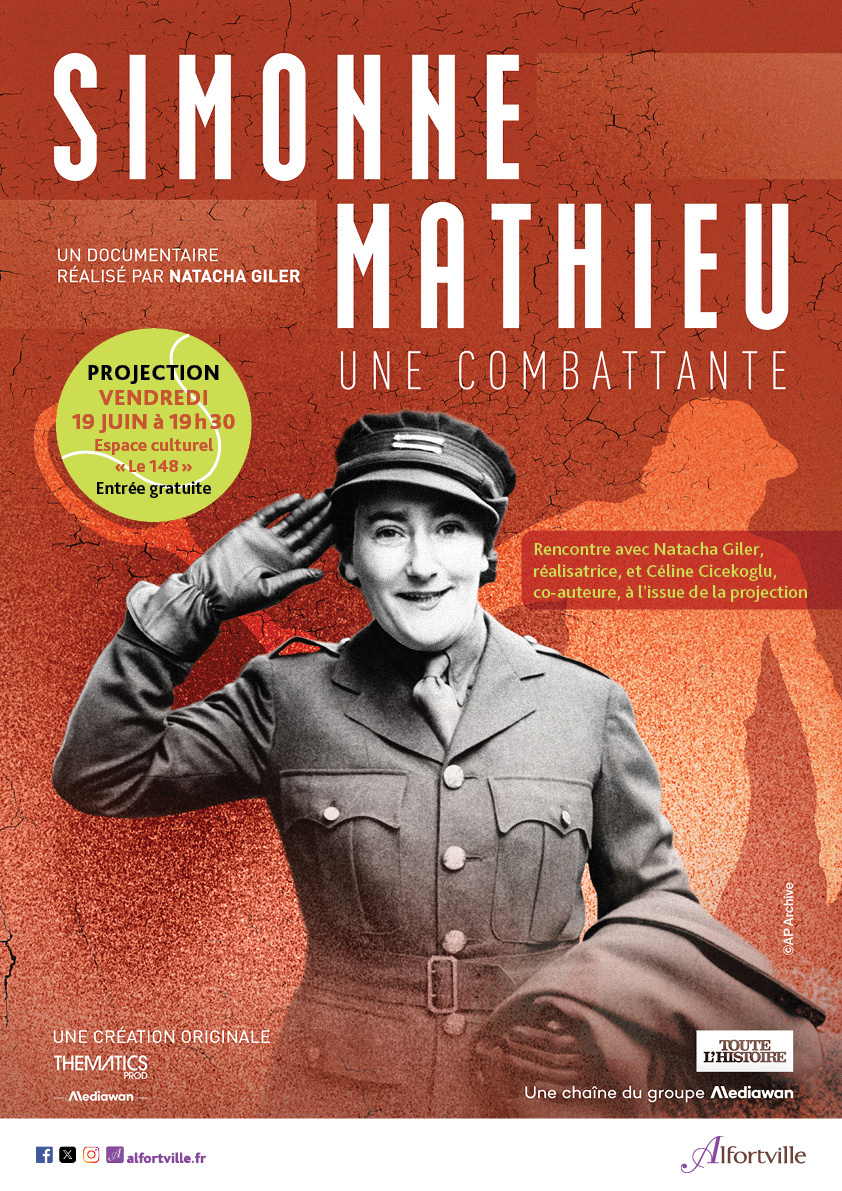 Alfortville_94's tweet photo. 🎥 Projection-rencontre : découvrez le destin de Simonne Mathieu 🎾✨
La Ville d'Alfortville vous invite à la projection du documentaire « Simonne Mathieu, une combattante », réalisé par Natacha Giler. Venez retracer le parcours exceptionnel de cette femme inspirante, à la fois championne de tennis et figure de la Résistance.
La projection sera suivie d'un moment d'échange privilégié avec la réalisatrice Natacha Giler et la co-auteure Céline Cicekoglu.

🍿 Pour vous donner un avant-goût de cette soirée captivante, découvrez un court reportage de cette figure : https://t.co/ucFF4TJfZJ 

📅 Vendredi 19 juin à 19 h 30 
📍 Espace culturel « Le 148 »
 🎟 Entrée gratuite

Une belle soirée d'histoire et de partage en perspective, ne manquez pas ce rendez-vous ! 🎬💬

#Alfortville #Documentaire #Histoire #Evenement #Culture