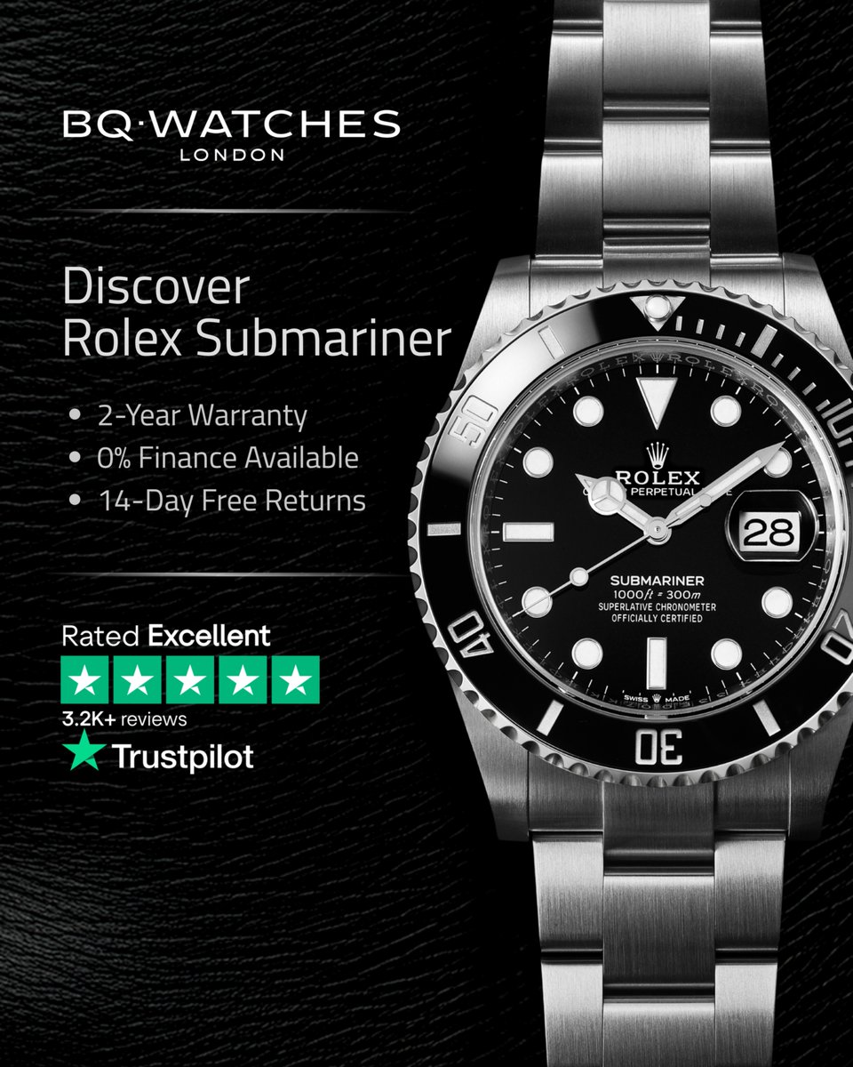 BQWatch's tweet photo. Discover the Rolex Submariner at BQ Watches today!

✅ 2 Year Warranty
✅ Next Day Delivery
✅ 0% Finance available
✅ 5⭐️ rating on Trustpilot

Shop pre-owned luxury watches the UK's #1 Watch Shop on Trustpilot!

https://t.co/lZISEdSdnG https://t.co/e9y2Hk2jjL