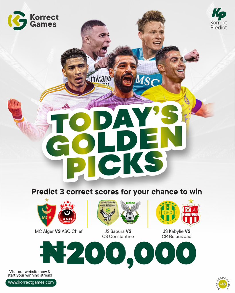 korrectgames's tweet photo. Who’s confident about today’s picks? 🤔

Drop your predictions and head to the link to play 👇
https://t.co/p6SlUDGtbo https://t.co/CzXYeb0BHP