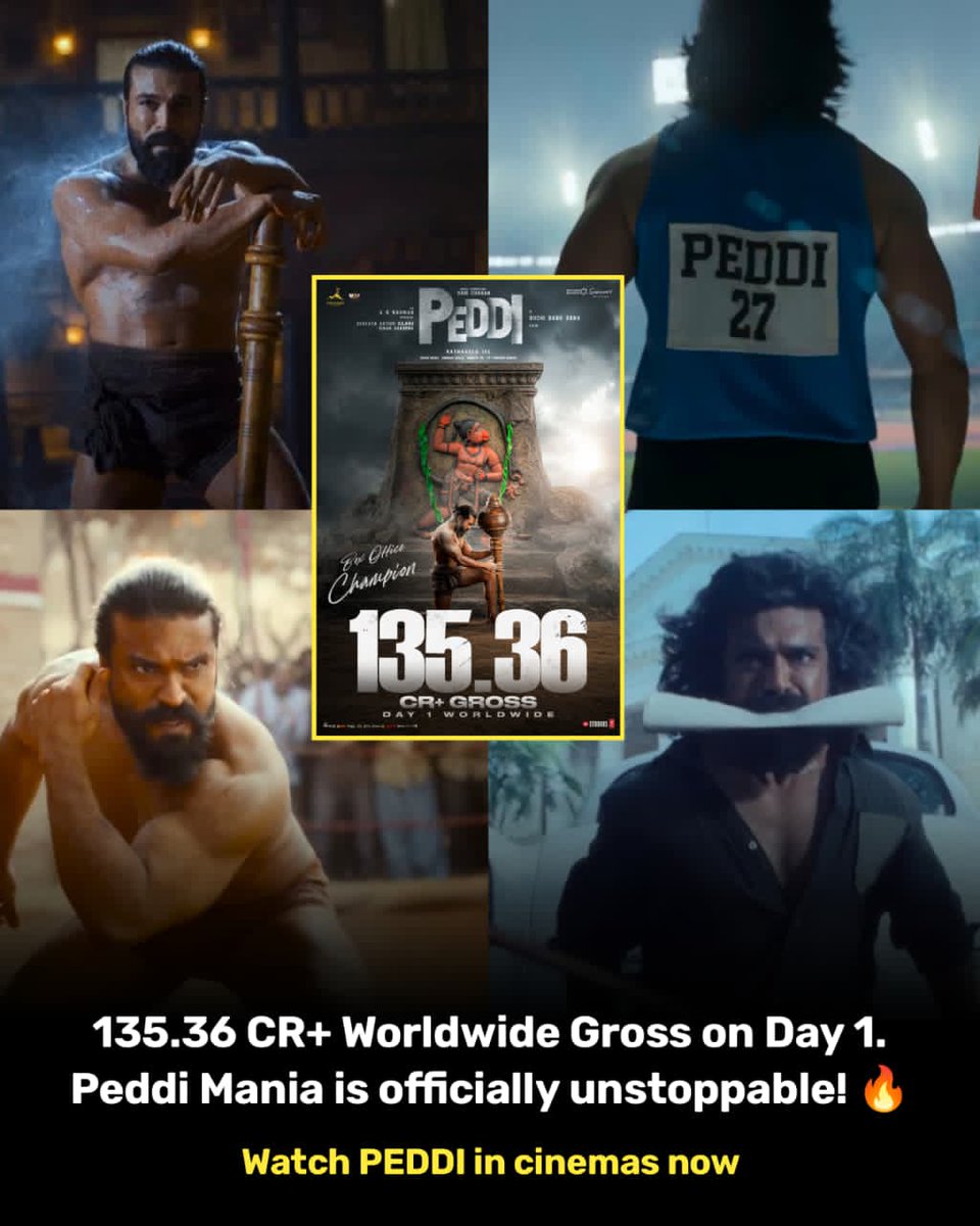 MrKumar247's tweet photo. Hindi audience ke liye ek perfect blend of inspiration, sports and emotions. 🔥
#Peddi delivers where it matters the most.
#Peddi is now in cinemas. https://t.co/rkBJ9PIHT5