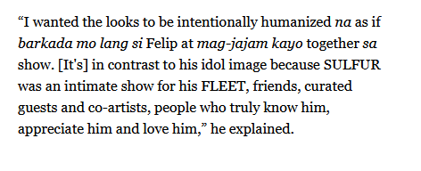 1siy's tweet photo. Mav : "...because SULFUR was an intimate show for his FLEET, friends, curated  guests and co-artists, people who truly know him, appreciate him and  love him”

🥹 

#FELIP_SULFUR https://t.co/NjiiMuQbg4