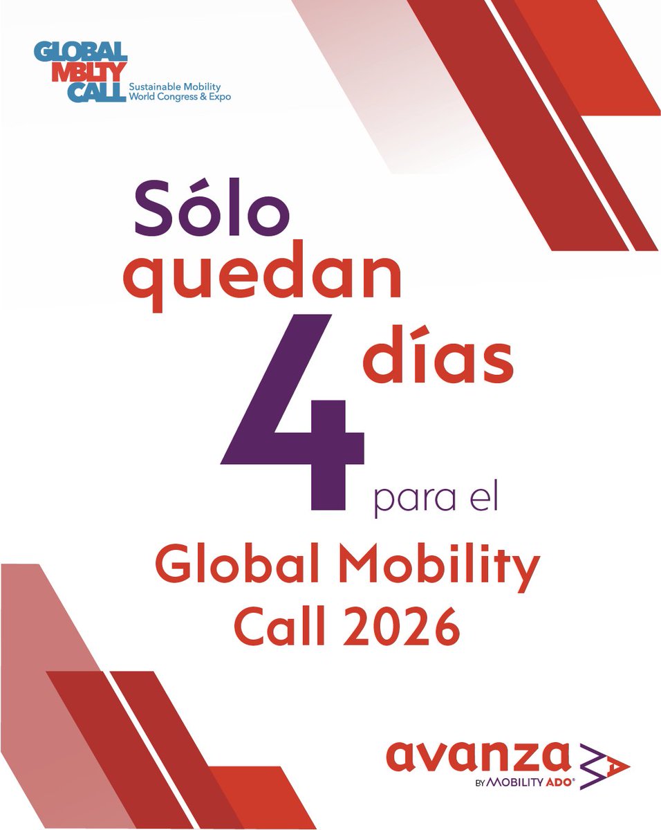 buselche's tweet photo. Faltan 4 días para #GlobalMobilityCall2026.

Desde Avanza, empresa de MOBILITY ADO, estamos listos para sumarnos a la conversación global que está definiendo el futuro de la movilidad.

#GMC2026 #FutureOfMobility https://t.co/nQCSqN9QUz