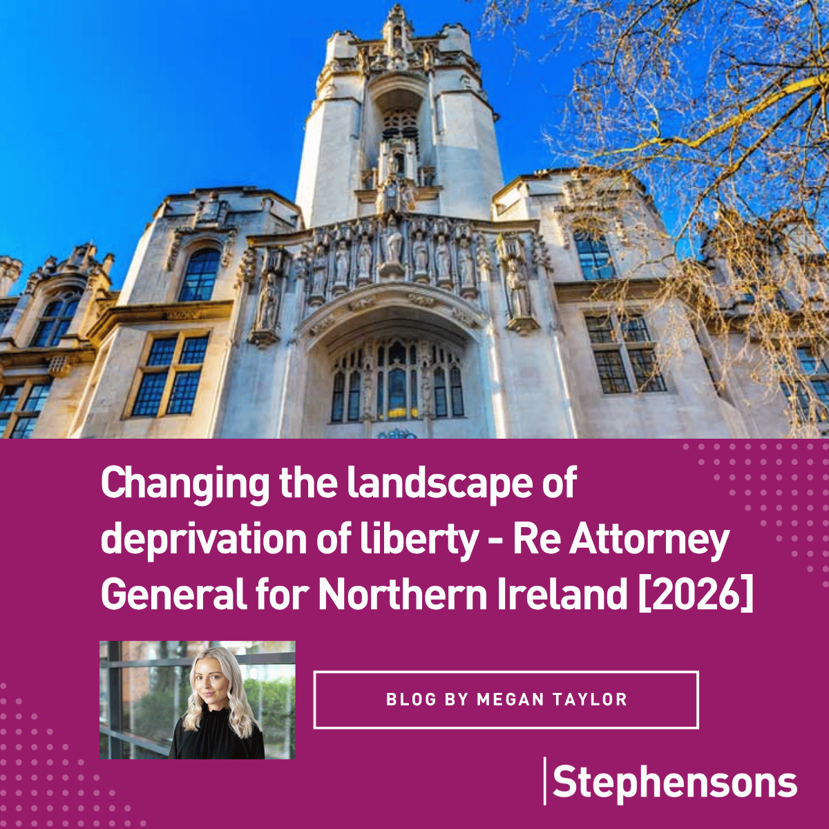 SolicitorsLLP's tweet photo. The Supreme Court has delivered a landmark judgment fundamentally reshaping the law on deprivation of liberty.

Court of Protection solicitor Megan Taylor breaks down the decision in Re Attorney General for Northern Ireland [2026] UKSC 16, including the overturning of Cheshire West and what a new “multifactorial” approach means in practice.

With serious concerns already raised about safeguarding and access to protections, this is essential reading for anyone working with vulnerable adults: https://t.co/amowc50QPg

#CourtOfProtection #SupremeCourt