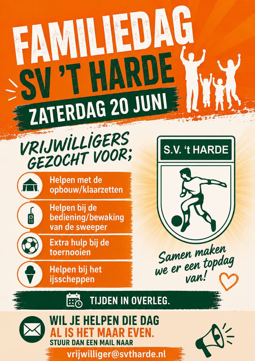 svtharde's tweet photo. Vrijwilligers gezocht voor familiedag 20 juni!  Mail naar vrijwilliger@svtharde.nl https://t.co/YRnrGCE5ti