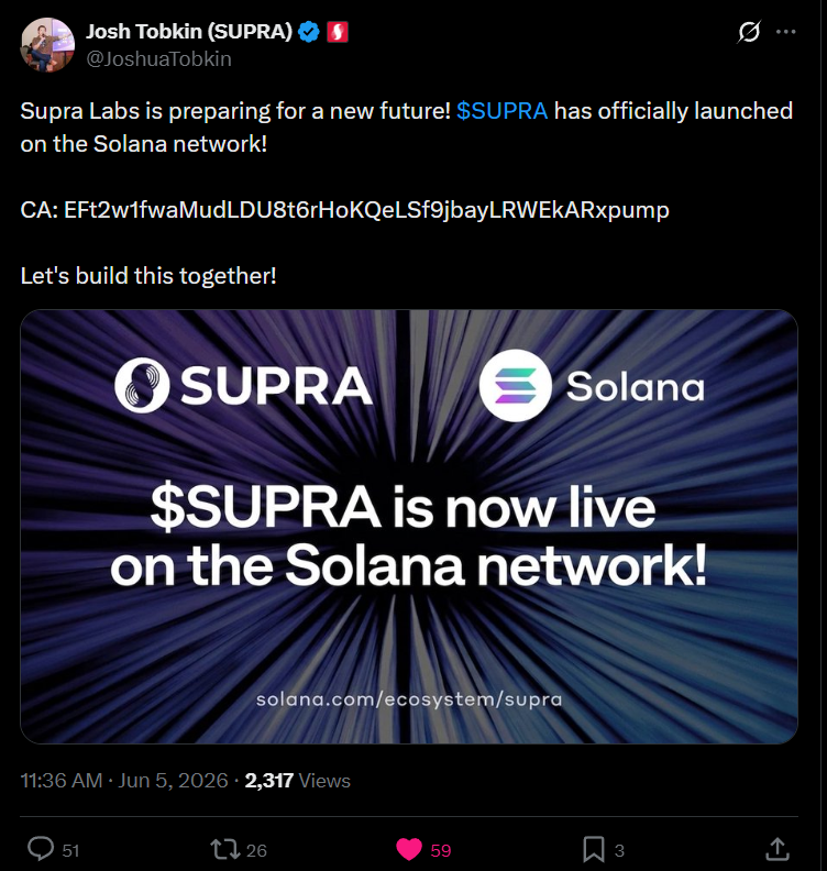SupraSaiyans's tweet photo. Even though this is a SCAM - Joshua just confirmed through official channels he got HACKED - we could definitely use the support of some Solana crew! $Supra an epic L1 with some of the best DeFi tech in the world, full vertical stack and highly underutilized! We're talking directly to Joshua weekly, sometimes even daily! Join us on https://t.co/xCsQjxAZ45 $SOL