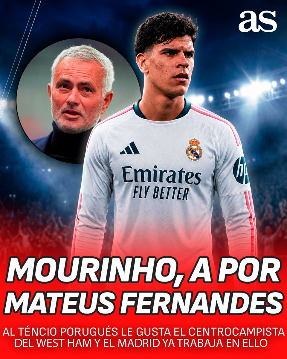 diarioas's tweet photo. 🚨 Mateus Fernandes, en la lista de Mourinho

🇵🇹👀 Al técnico portugués le gusta el centrocampista del West Ham, que ha sido una de las sensaciones de la Premier League

➡️ https://t.co/mrNhnlj9zG https://t.co/eTJ0hXnV3K
