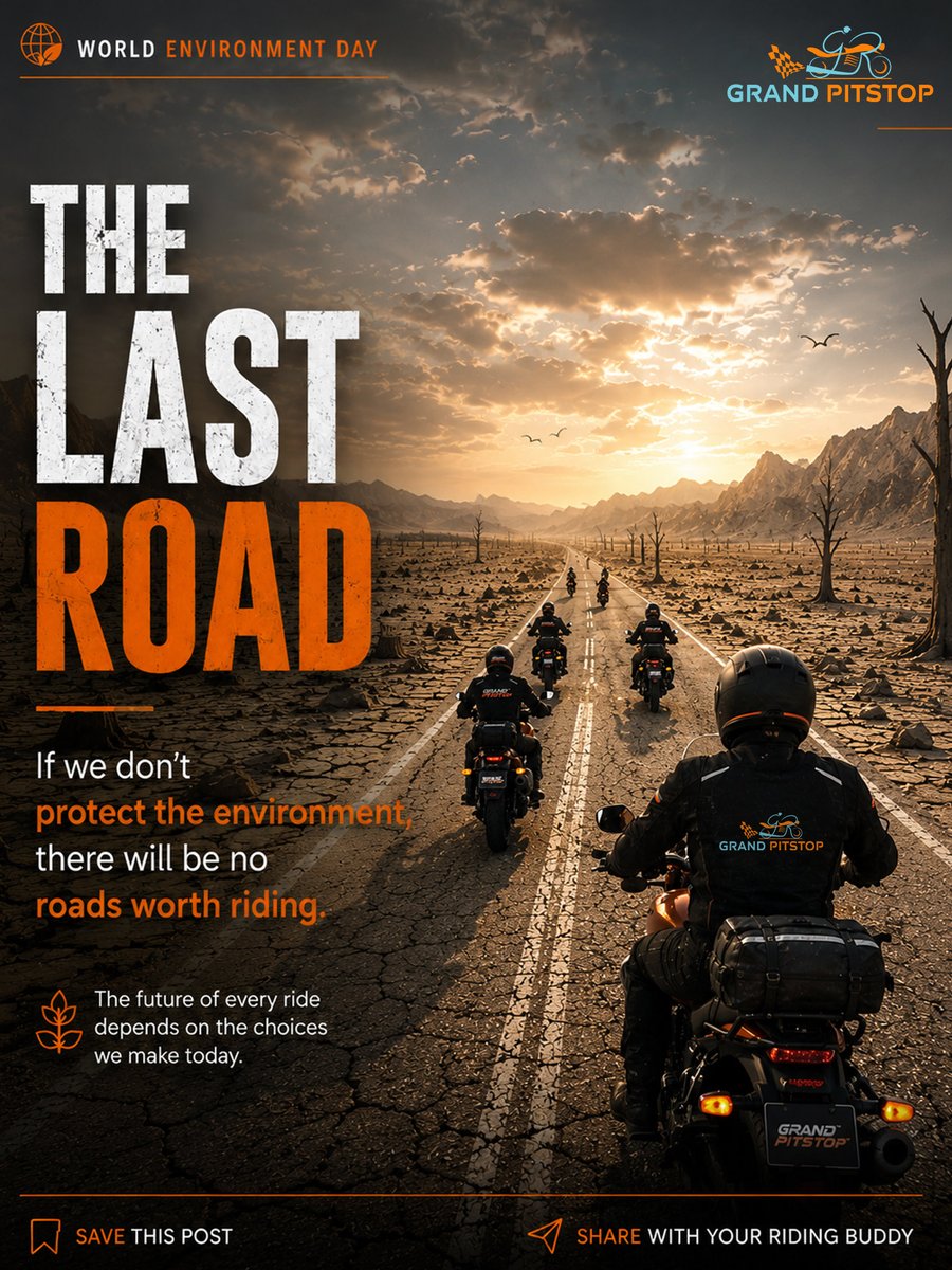 grandpitstop's tweet photo. This World Environment Day, let's make choices that protect the journeys of tomorrow. Ride responsibly.
Respect nature.Leave tracks worth following.Because the future of every ride depends on what we do today.
#WorldEnvironmentDay #RideForTomorrow #GrandPitstop #RideResponsibly https://t.co/zfkokiTCBy