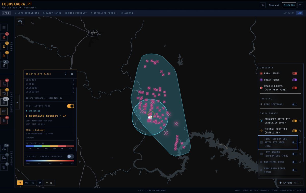 BritishTuga's tweet photo. Huge fire detections in Spain via the satellite feeds on fogosagora.

This is the first time there's been a fire big enough to see how all the seperate feeds and the UI works to estimate the affected area. https://t.co/2rtSoXYxWT