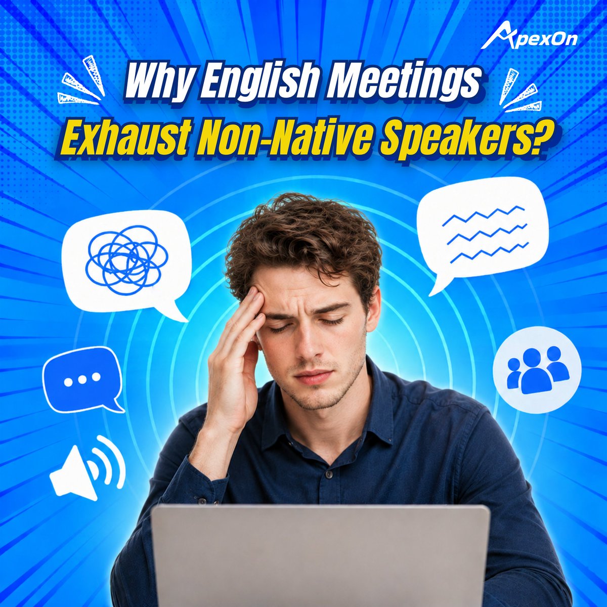 ApexOnStudio's tweet photo. When English isn’t your first language, meetings can feel twice as exhausting!

While everyone focus on content, you’re translating, decoding accents &amp; taking notes.

And while you’re still translating, the meeting has already moved on.

👉Read the comments to find the solutions! https://t.co/FKgdAScN3T