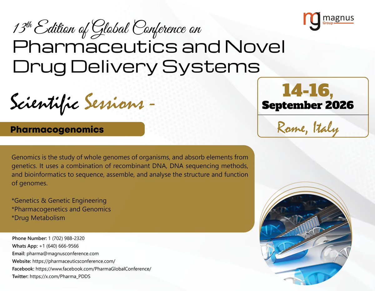 Pharma_PDDS's tweet photo. 🎉Present your work at 13th Edition of @Pharma_PDDS  by @magnus_group !
📅September 14-16, 2026
📍Rome, Italy | Hybrid event
📲+1 (702) 988-2320
💬+1 (640) 666-9566
🔗https://t.co/Mzjy6fEvW4
🔗Submit abstract: https://t.co/INAqh3txgG
#PDDS2026 #PharmaceuticalResearch #RegisterNow https://t.co/3ZfBuQz4Su