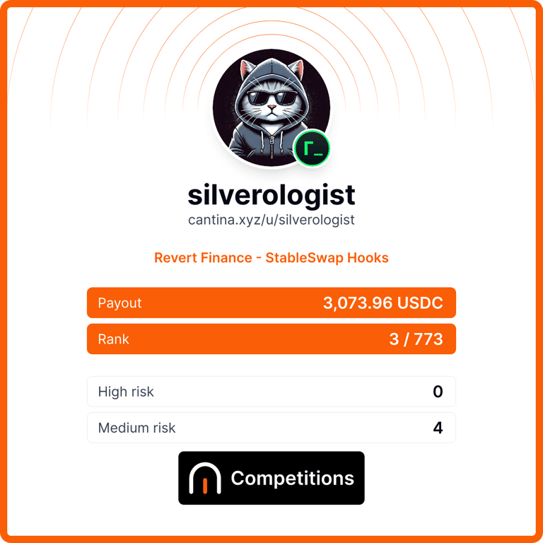 silverologist's tweet photo. Quick side quest paid off 🥉 

Thanks @cantinasecurity and @revertfinance! https://t.co/ahx2rvQRz6